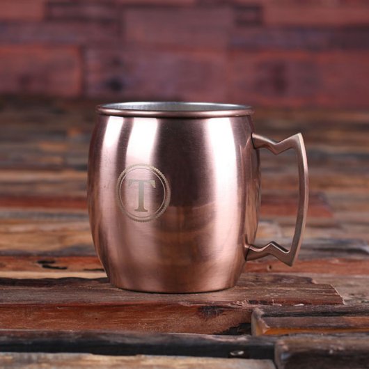 Cute Engraved Circle Monogram Moscow Mule Mug (Front)