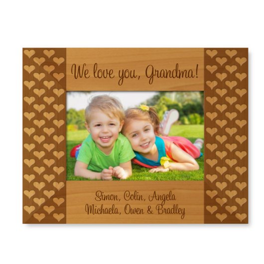 Cute Engraved Hearts 9x7 Wooden Picture Frame (Front)