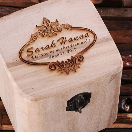 Cute Engraved Keepsake Wooden Jewelry Box (Top)