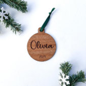 Cute Engraved Name Wooden Holiday Ornament (Front)