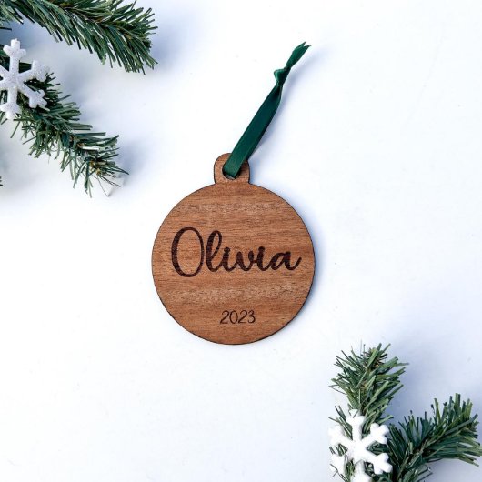 Cute Engraved Name Wooden Holiday Ornament (Front)