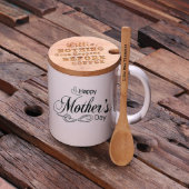 Cute Engraved Set w/ Teaspoon & Lid & Coffee Mug (Front Top)