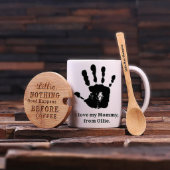 Cute Engraved Teaspoon, Bamboo Lid & Coffee Mug (Front)