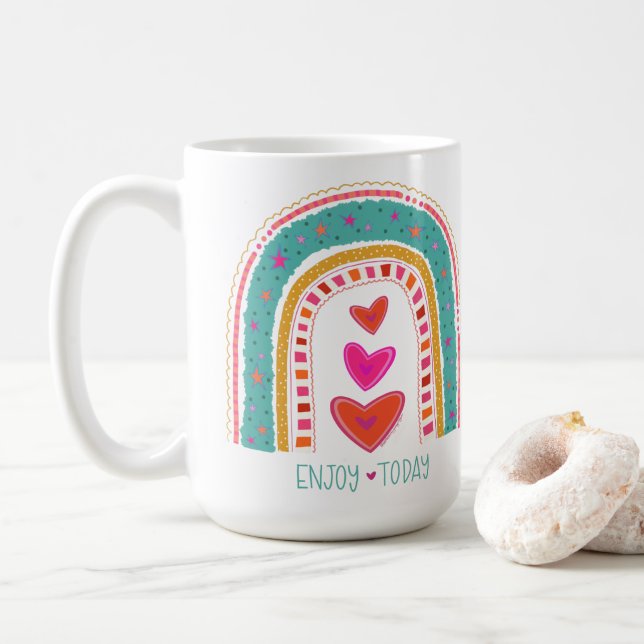 Cute Enjoy Today Fun Rainbow Inspirivity Coffee Mug (With Donut)