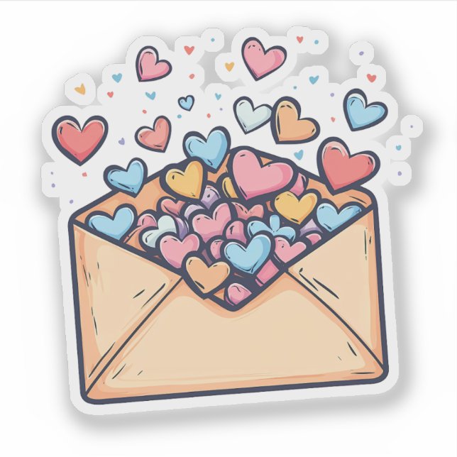 Cute Envelope Full of Hearts Valentine's Day Sticker (Front)