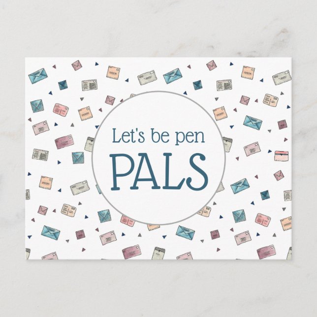 Cute Envelopes Let's Be Pen Pals Teacher Postcard (Front)