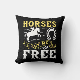 Cute Equestrian Gift Black Western Horse Throw Pillow
