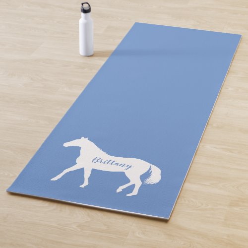 Cute Equestrian Workout Fitness Blue Horse Yoga Mat