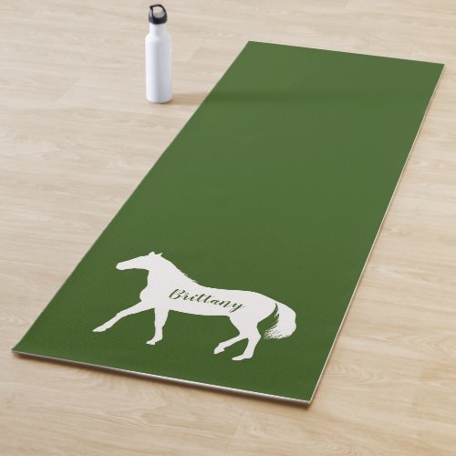 Cute Equestrian Workout Fitness Hunter Green Horse Yoga Mat