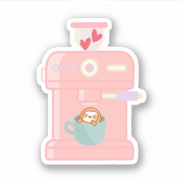 Cute Espresso Coffee Machine Sloth Sticker (Front)