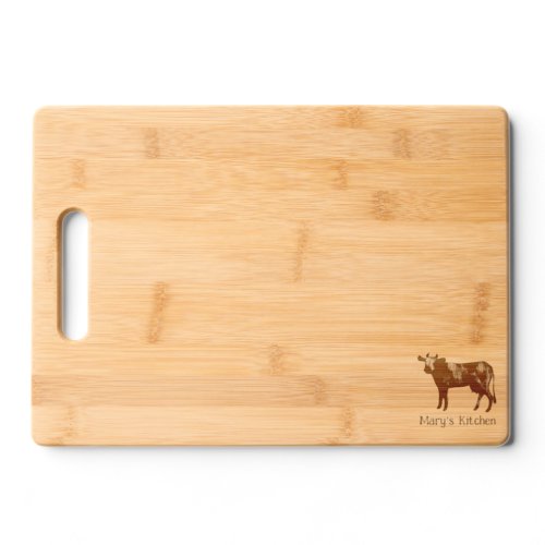 Cute Etched Cow Meat Cutting Board Customized Name
