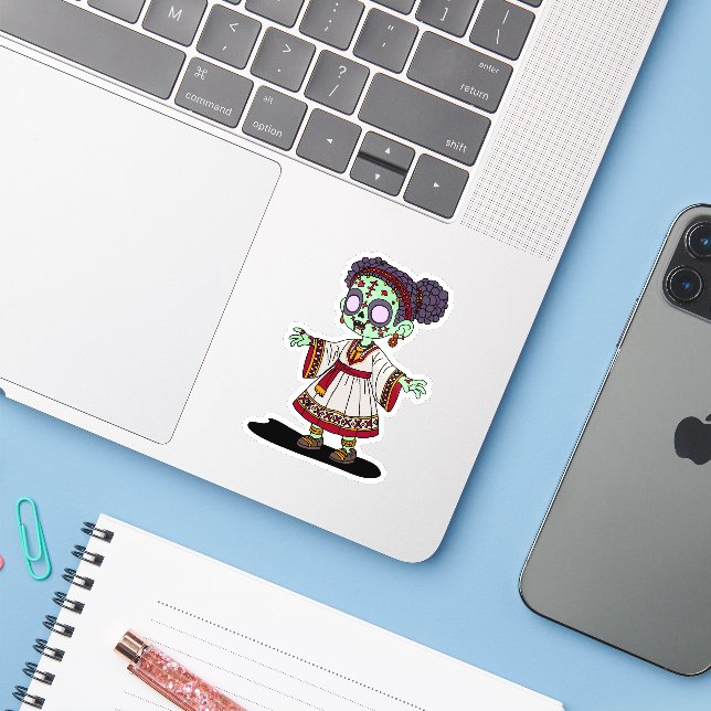 Cute Ethiopian Zombie Sticker (Laptop w/ iPhone)