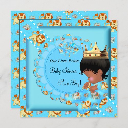 Cute Ethnic African American Baby Shower Blue Boy Invitation