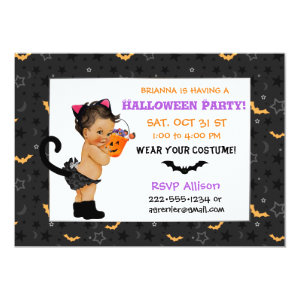 Cute Ethnic Baby Girl Cat Costume Halloween Party Card