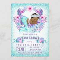 Cute Ethnic Baby Mermaid Baby Shower Invitation