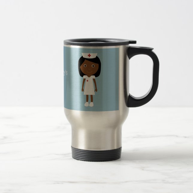 Cute Ethnic Cartoon Nurse Personalized Travel Mug (Right)