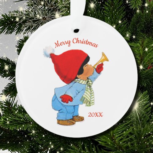 Cute Ethnic Christmas Tot with Trumpet  Ornament