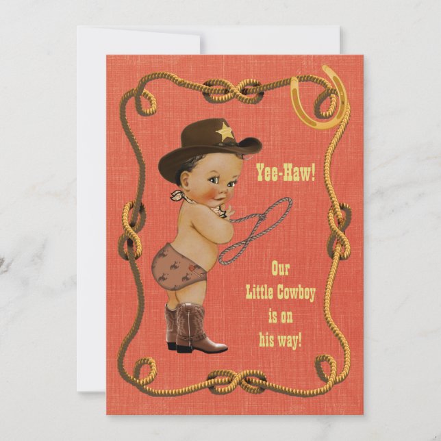 Cute Ethnic Little Cowboy Baby Shower Invitation (Front)