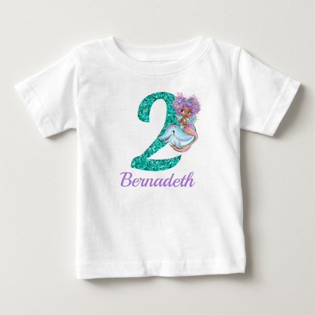 Cute Ethnic Mermaid 2nd Birthday T-Shirt (Front)