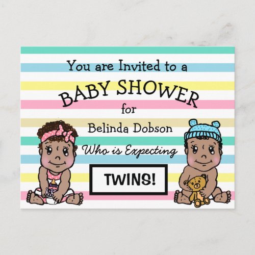 Cute Ethnic Twins Baby Shower Invitations