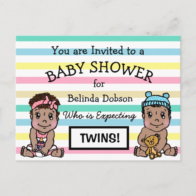 Cute Ethnic Twins Baby Shower Invitations (Front)
