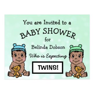 Cute Ethnic Twins Baby Shower Invitations 