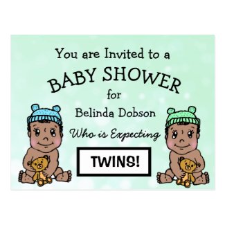 Cute Ethnic Twins Baby Shower Invitations