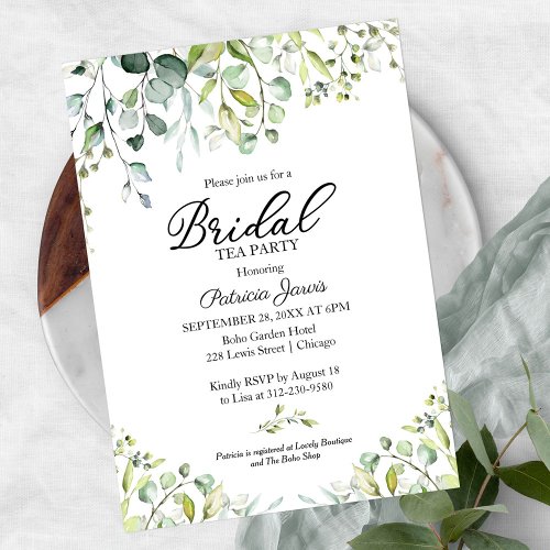 Cute Eucalyptus Greenery Bridal Tea Party Invitation