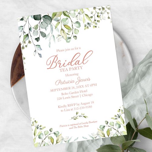 Cute Eucalyptus Greenery Bridal Tea Party Invitation