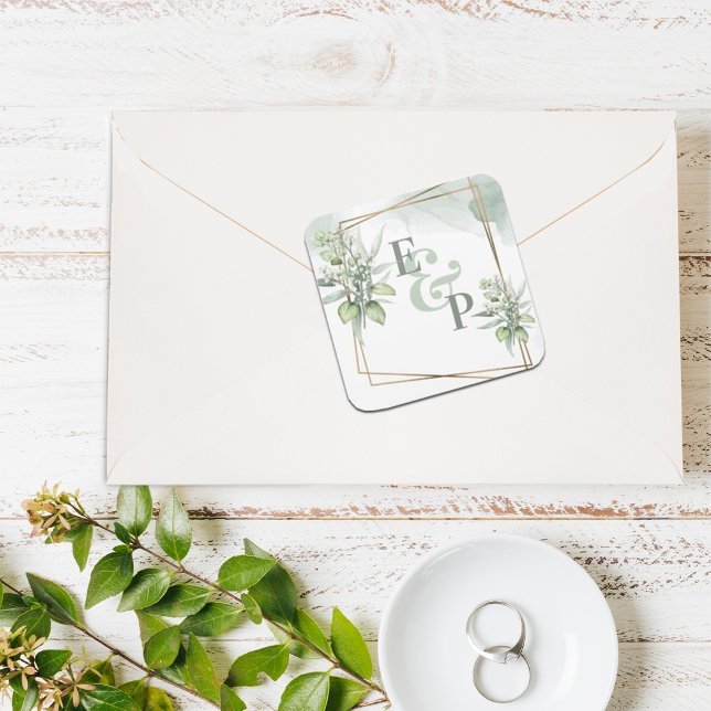 Cute Eucalyptus Leaves Elegant Greenery Wedding Square Sticker (Creator Uploaded)