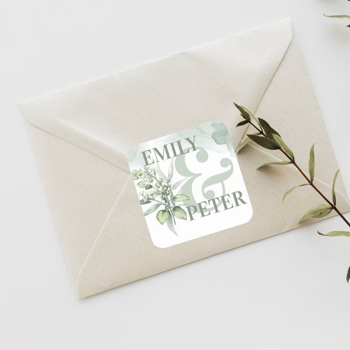 Cute Eucalyptus Leaves Elegant Greenery Wedding Square Sticker