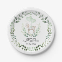 Cute Eucalyptus Little Lamb & Balloons Baby Shower Paper Plates