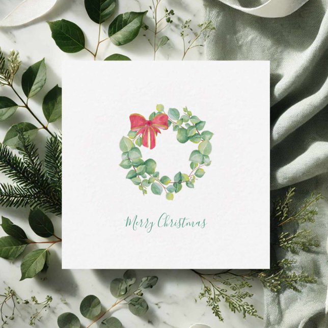 Cute Eucalyptus Wreath Watercolor Christmas Note Card (Mini Christmas cards watercolor eucalyptus art by Victoria Grigaliunas Do Tell A Belle)