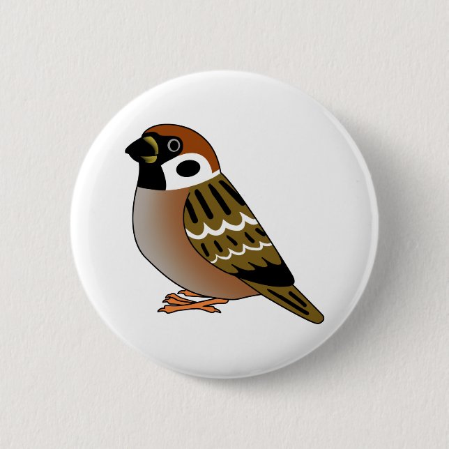 Cute eurasian tree sparrow cartoon drawing button (Front)