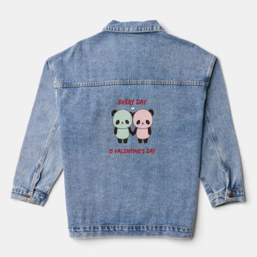 Cute Every Day Is Valentines Day Pandas Holding H Denim Jacket