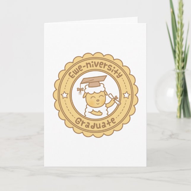 Cute Ewe University Graduate Sheep Pun Humor Card (Front)