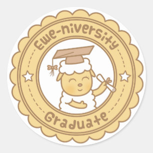 Cute Ewe University Graduate Sheep Pun Humor Classic Round Sticker