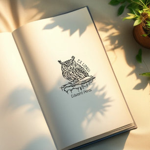 Cute Ex Libris Owl Bookplate Rubber Stamp
