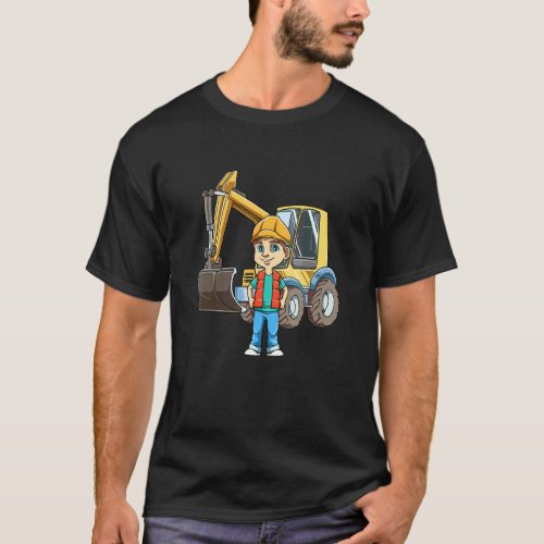 Cute Excavator Boy  Kid Site Manager Construction  T_Shirt