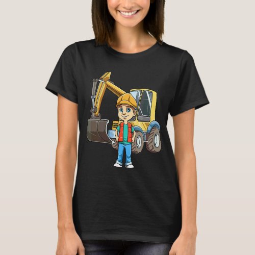 Cute Excavator Boy  Kid Site Manager Construction  T_Shirt