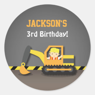 Cute Excavator Construction Birthday Party Labels