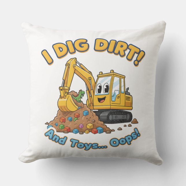 Cute Excavator-Funny Construction Decor Throw Pillow (Front)