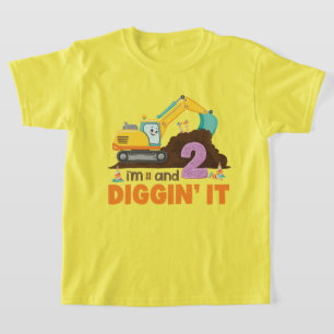 Cute Excavator I'm 2 and Diggin' It Design T-Shirt