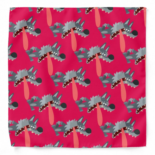 Cute Excited Cartoon Wolf Bandana (Front)