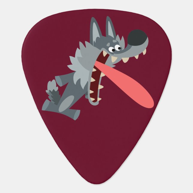 Cute Excited Cartoon Wolf Guitar Pick (Front)