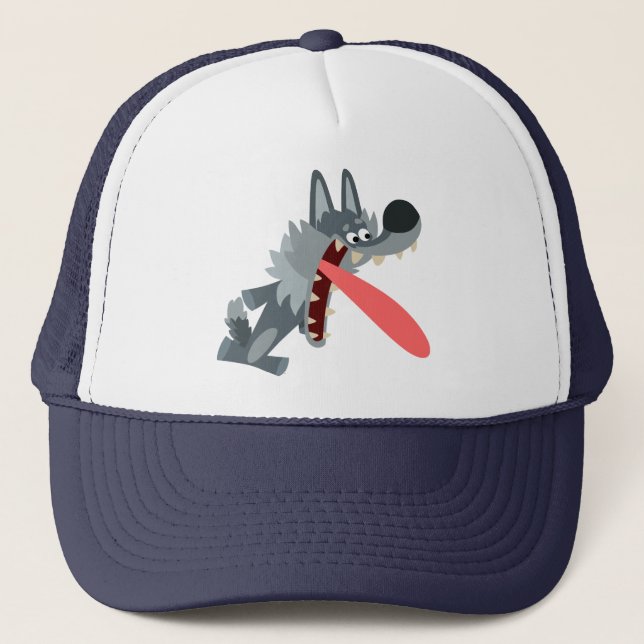 Cute Excited Cartoon Wolf Hat (Front)