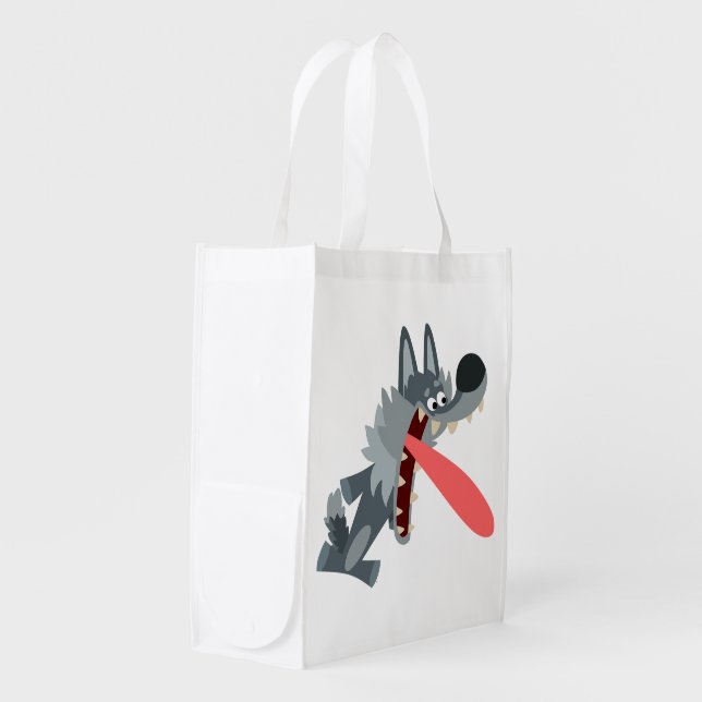 Cute Excited Cartoon Wolf Reusable Bag (Front Side)