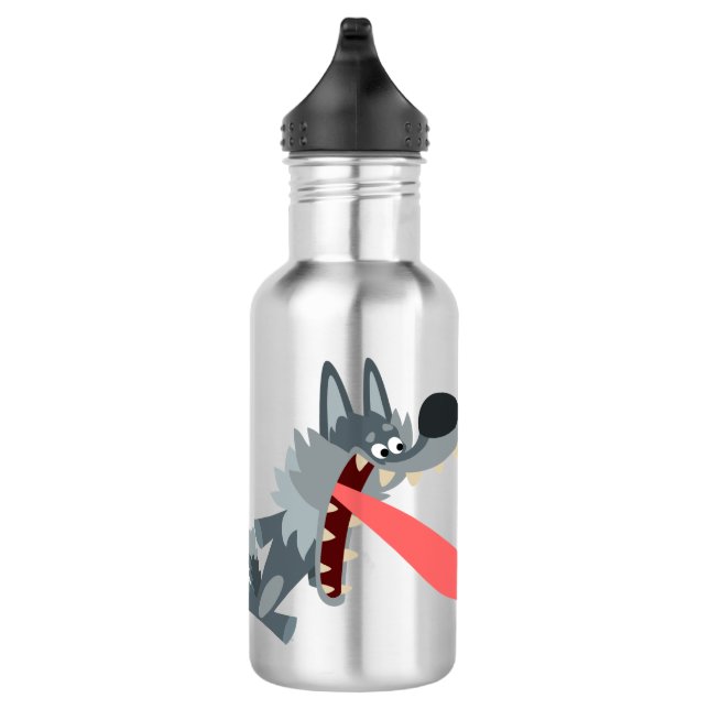 Cute Excited Cartoon Wolf Water Bottle (Right)