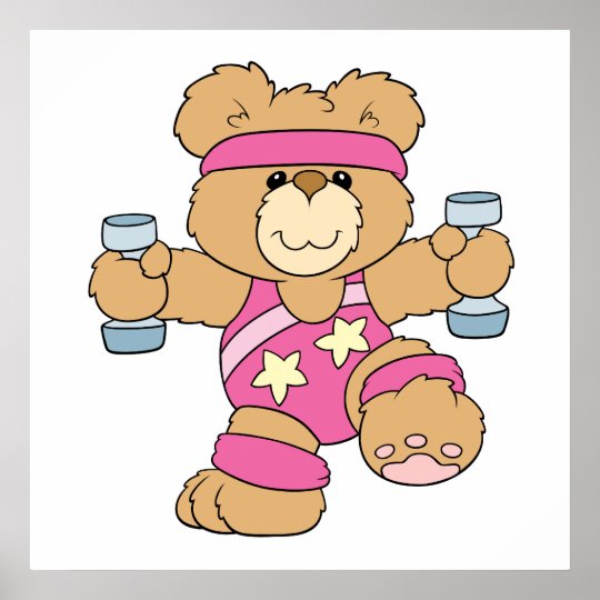 Cute Exercise Fitness bear Poster | Zazzle.com