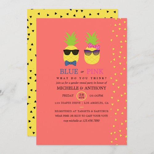 Cute exotic pineapples confetti Gender Reveal Invitation